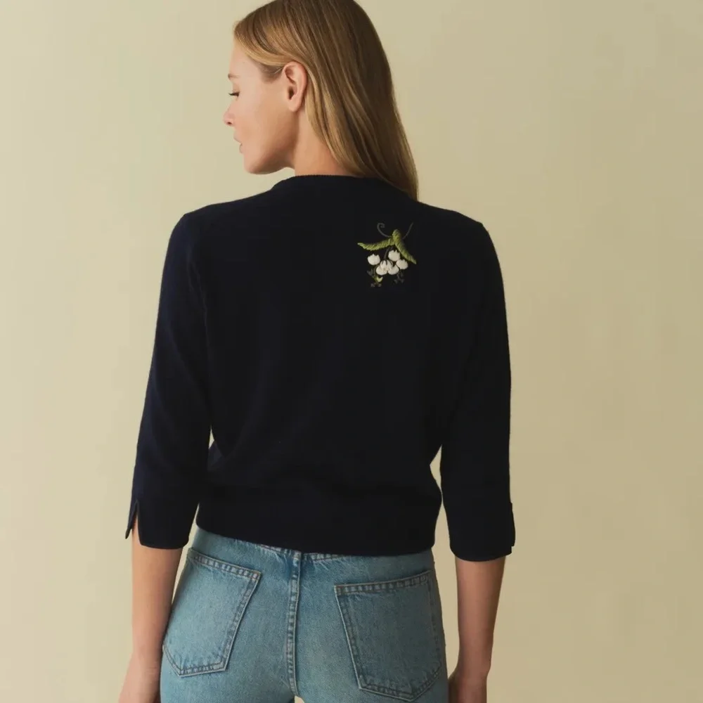 DÔEN Teresa Heirloom Navy Cardigan Large - Picture 2 of 5